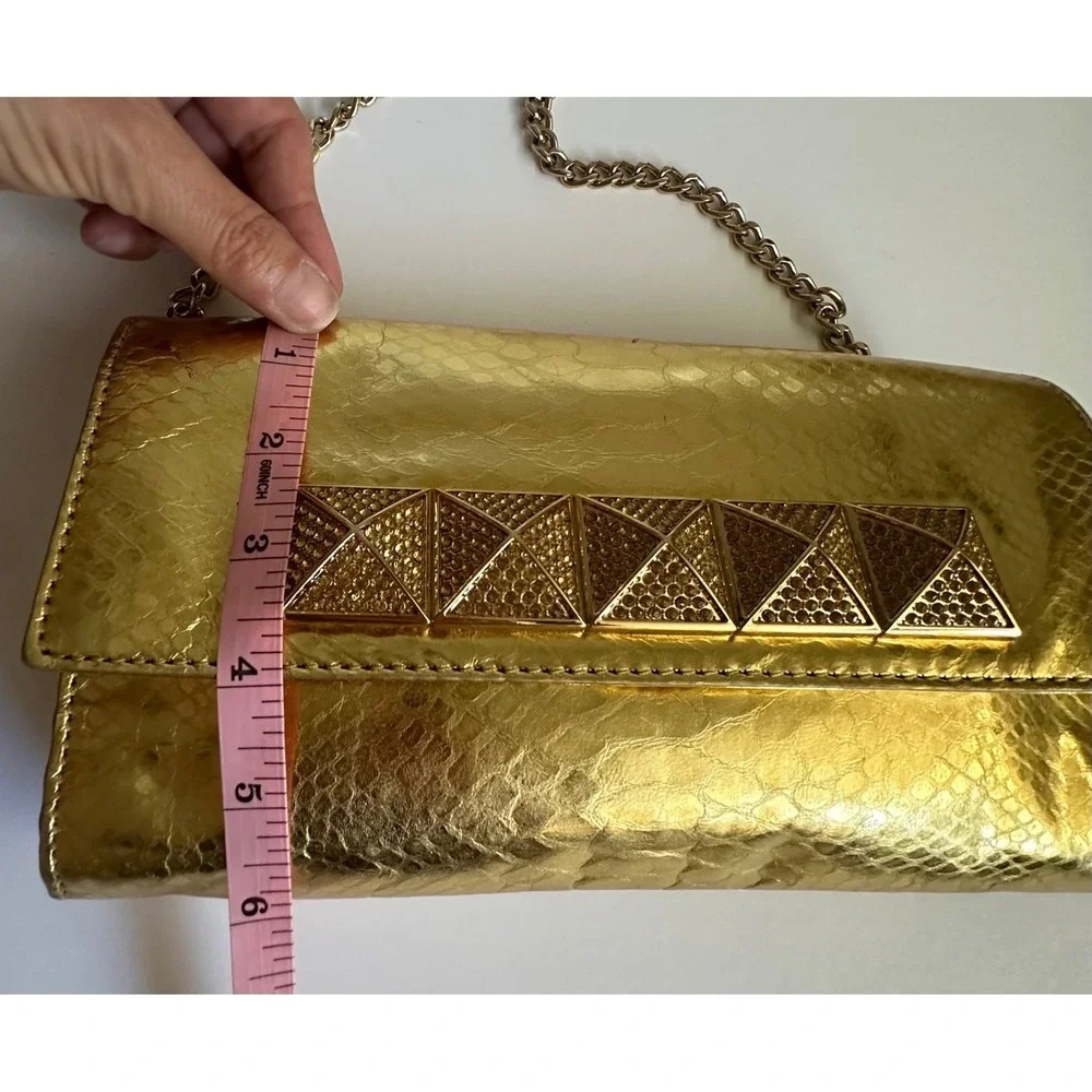 Michael Kors Gold Snakeskin Python Embossed‎ Studded Clutch Bag Small READ